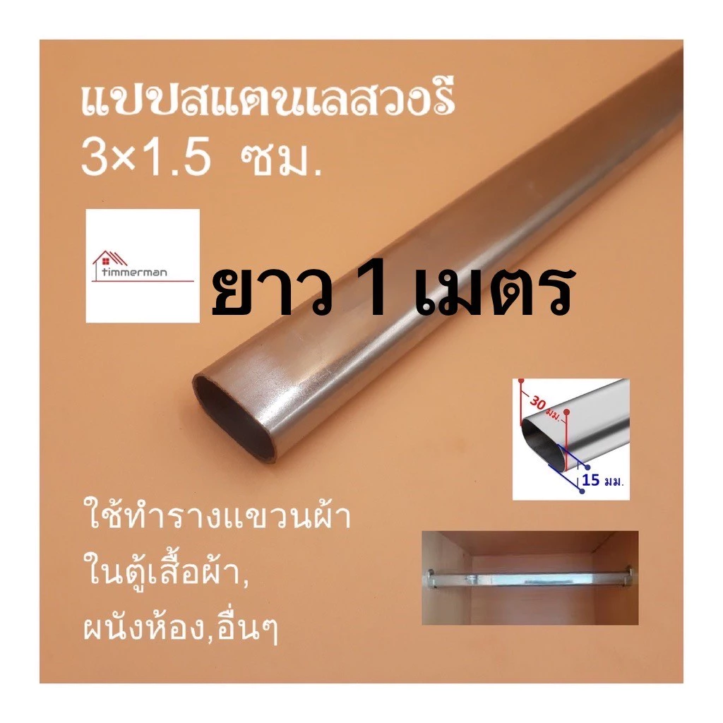 แป๊บสแตนเลสรูปไข่ 3/4 นิ้ว (1.5x3ซม) ยาว 1เมตร ท่อ แป๊ปสแตนเลส stainless แท้ หนา 0.8มิล
