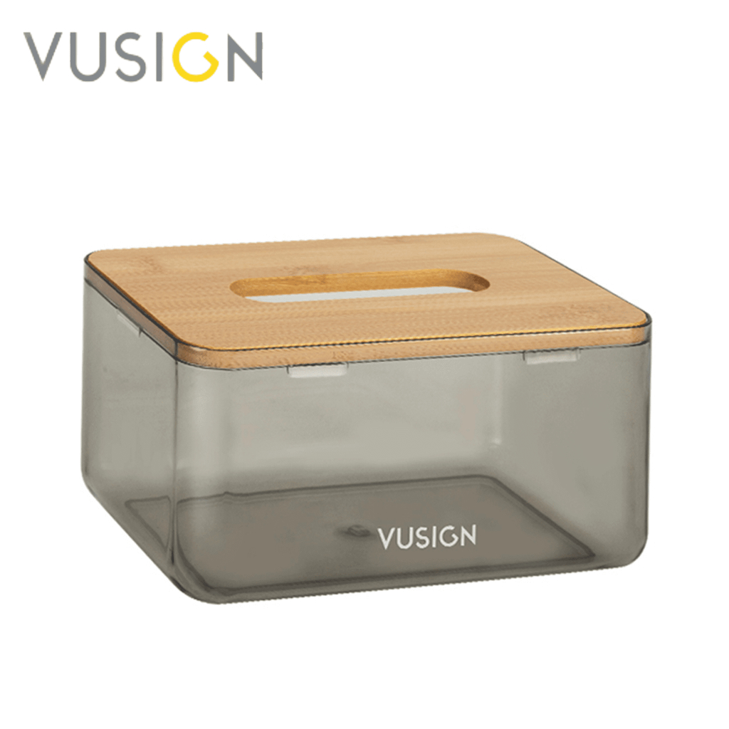 Vusign กล่องทิชชู่มีฝาปิด กล่องทิชชู่ฝาไม้ กล่องทิชชู่มินิมอล มีฝาปิด สีใส สไตล์มินิมอล Tissue Box