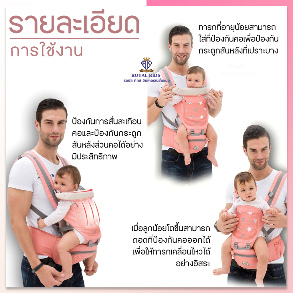 G003"พร้อมส่ง"เป้อุ้มเด็กแบบมีซัพพอร์ต พร้อมกล่อง เป้อุ้มมีที่นั่ง รับได้ถึง 30kg.สำหรับเด็ก 0-48 เดือน รูปที่ 7