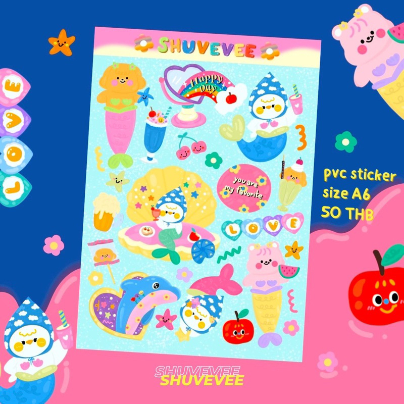 STICKER LITTLE MERMAID สติ๊กเกอร์ไดคัท PVC กันน้ำ ไซส์ A6 (14.8x10.5cm) | Shuvevee Sticker