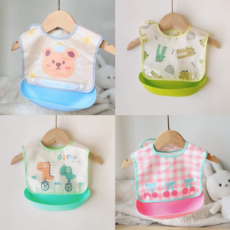 [ซื้อจากVideo&Liveลด100] พร้อมส่งในไทย ผ้ากันเปื้อนทานอาหารเด็ก กันน้ำ ลายการ์ตูนน่ารัก