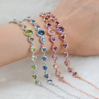 Top1jewelry สร้อยข้อมือพลอยแท้ London Blue Topaz Peridot Amethyst Rose Quartz เงินแท้