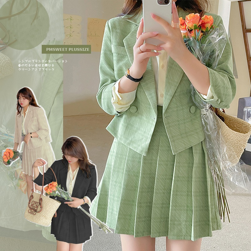 Individual Sets 1290 บาท [  อกถึง 51″ ] : PMP2166 : พรีออเดอร์ เสื้อผ้าไซส์ใหญ่ เสื้อผ้าสาวอวบ เซตสองชิ้น ชุดกระโปรง ชุดลายสก็อตสาวอวบ Women Clothes