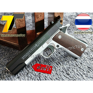 ปื นอัดลมเหล็ก Colt 1911 ขนาดเล็ก ชักยิงทีล่ะนัด สีทูโทน ลำกล้องยาว 6.5 นิ้ว นกสับได้ เซพตี้สไลน์ หนัก 371 กรัม