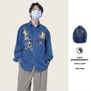 THEBOY-CAT EMBROIDERY JEANS SHIRT เสื้อเชิ้ตยีนส์แขนยาวลายปัก