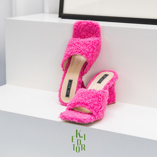 Fluffy Hot pink shoes รองเท้าส้นสูงขนปุยสีชมพู By K.editor