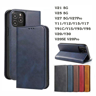 เคสฝาพับหนัง เคสมีแม่เหล สำหรับ vivo V21 5G V25 5G V27 5G V27Pro Y11 Y12 Y15 Y17 Y91C Y1S Y93 Y95 V20 Y30 V20SE V20Pro