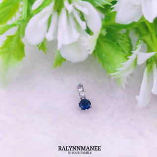 O6446 จี้พลอยไพลินเผาเก่าแท้ ( Blue sap. ) ตัวเรือนเงินแท้ 925 ชุบทองคำขาว