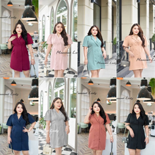 ML 52 Baser dress เดรสทรงเบเซอร์สาวอวบ แขนสั้นคอปกผ่าหน้าติดกระดุมปั๊มสีเดียวกับผ้าหลัก เดรสสาวอวบ เดรสPlus size