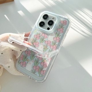 สต๊อคไทย พร้อมส่ง #เคสไอโฟน เคสขาตั้ง iphone 11-14Promax 🌸เคสขาตั้งใสลายกระต่ายทิวลิปฟ้า