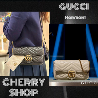 🍒กุชชี่ Gucci GG Marmont series chain bag (with card holder) กระเป๋าสะพายใหม่ของผู้หญิง Marmont 2-in-1