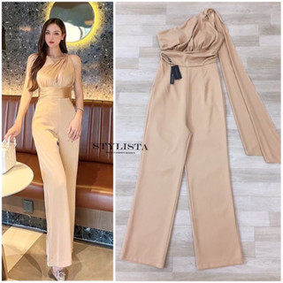 ♥️ M7 STYLISTA Jumpsuit จั๊มสูทขายาว ไหล่เดียว มีริ้วระบายยาว ไซส์ Xs-L