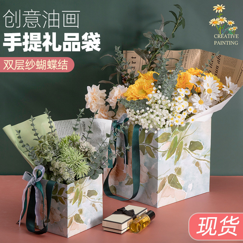 พร้อมส่ง ถุงกระดาษ งานพรีเมี่ยม ลายดอกไม้ โทนสีพาสเทล มี8ขนาด ลาย3มิติ 3D มีริบบิ้น2เส้น ถุงของขวัญวันเกิด ถุงใส่ดอกไม้