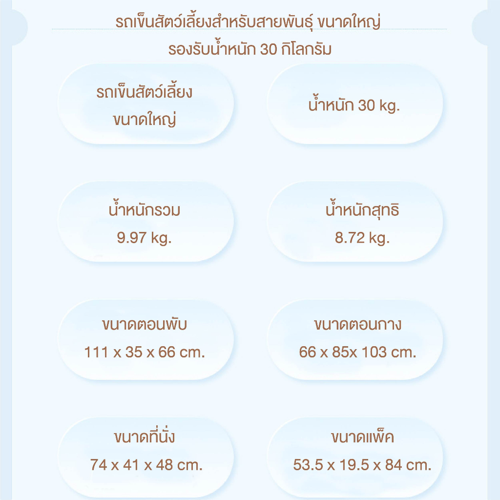 NEW / Belloรถเข็นแมวหมา รุ่นใหญ่ รับน้ำหนักได้ 30 Kg พับเก็บได้ แข็งแรง ล้อหมุนได้ 360 องศา