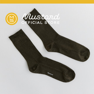 Premium Ribbed Crew Socks - Olive ถุงเท้า