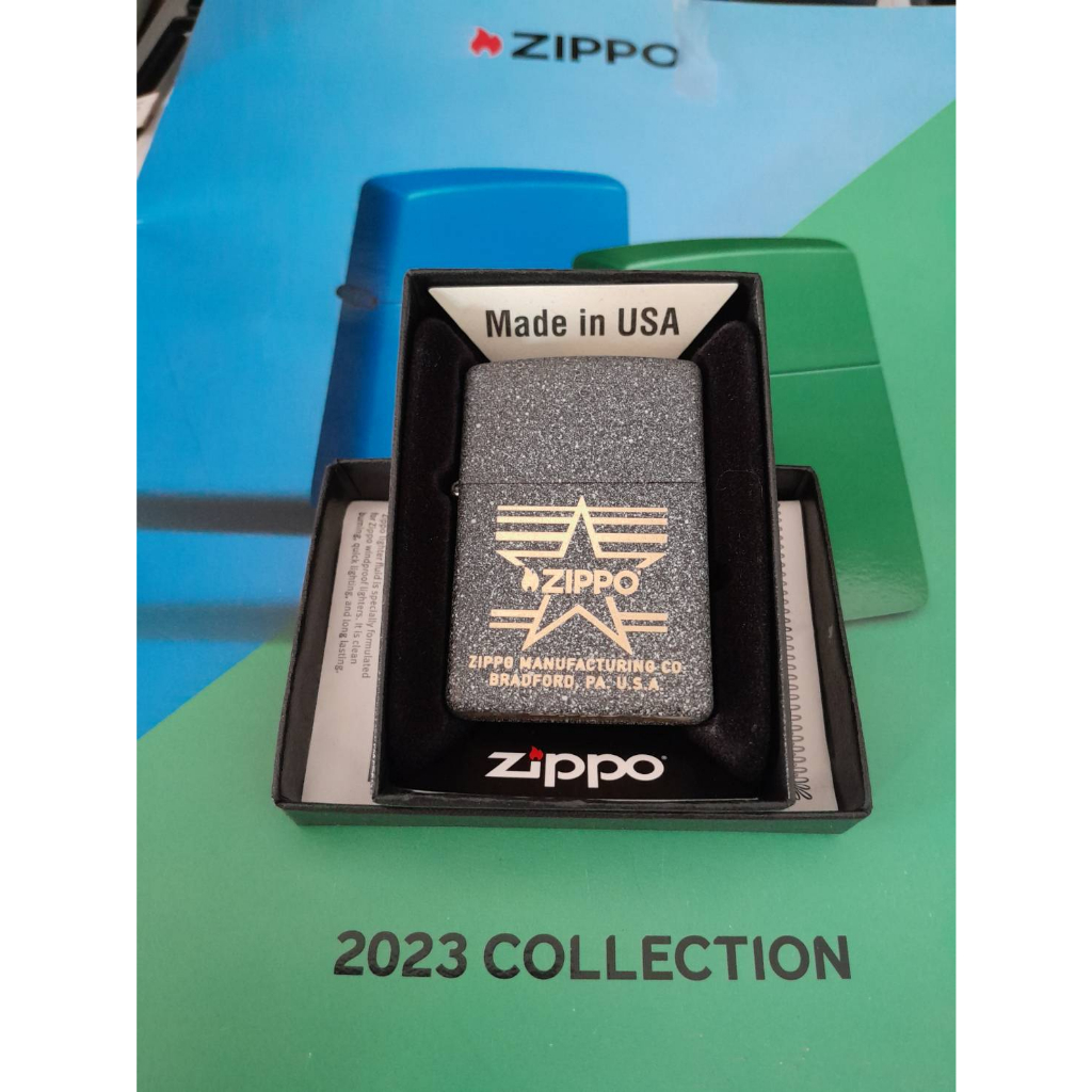 ZIPPO 48711  ZIPPO STAR DESIGN  IRON STONE  LASER ENGRAVE   ผิวลายหิน  ลายแบบเลเซอร  ของใหม่ไม่ผ่านก