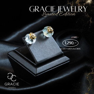 ต่างหูพลอยแท้ Gracie Jewelry ตัวเรือนเงินแท้ชุบทองคำ พลอยฟลูออไรต์ (Fluorite)