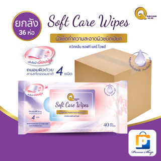 Quik Clean Soft Care Wipes ทิชชู่เปียก ผ้าเปียก ผ้าเปียกเช็ดผิว ควิกคลีน ซอฟท์ แคร์ ไวพส์ (จำนวน 1 ลัง 36 ห่อ)