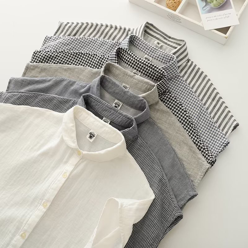 [พร้อมส่ง] เสื้อคอบัว แขนล้ำ S M L เสื้อสไตล์ญี่ปุ่น มินิมอล มูจิ ผ้าสาลู 2 ชั้น Herbie style