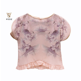 PEDZ Pink Swan Chiffon Blouse เสื้อเบลาส์ชีฟองชมพูพิมพ์ลายหงส์