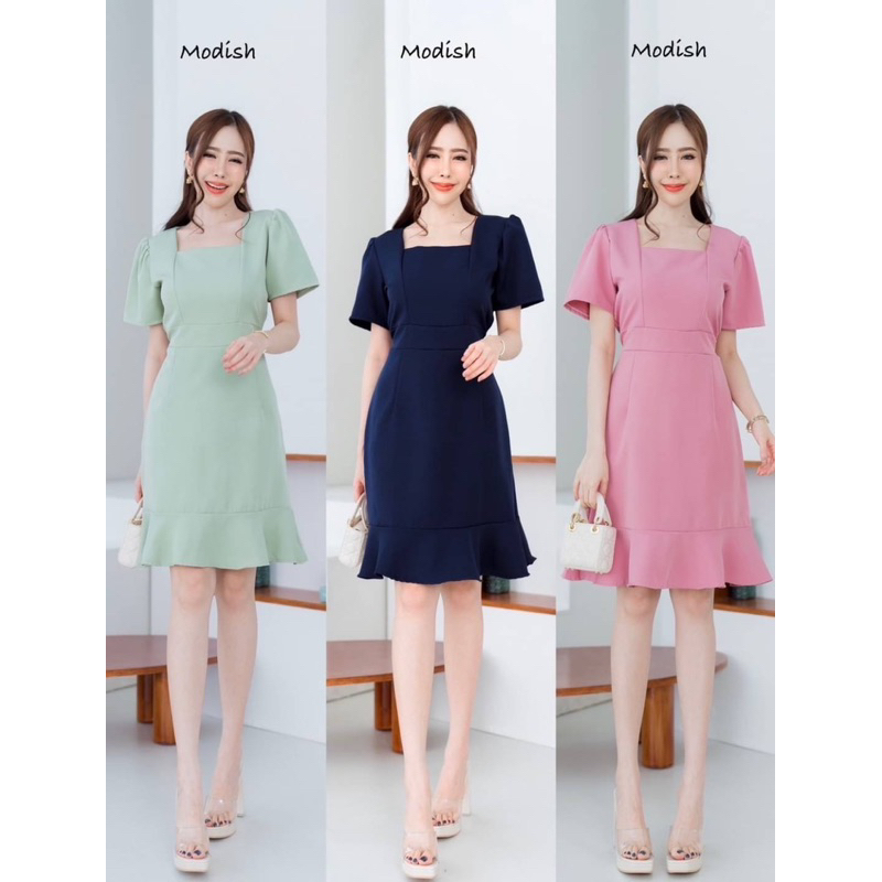 เดรสคอเหลี่ยม เเต่งระบายชาย ป้ายModish – โปรปัง