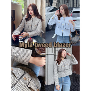 [Make your Clothes] Myla tweed blazer ครอปทวีตกระดุมโรสโกล์ด