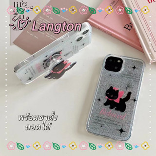 🌈Langton🌸ป้องกันการหล่น ขอบเต็ม ขาตั้ง ถอดได้ iphone 11 14 pro max ลูกแมว เครื่องประดับ โปร่งแสง case for iPhone 12 13