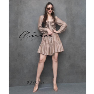 🔖ป้าย MirrorSister 00901.7 เดรสสั้น แขนยาว อกผูกโบว์ ทรงน่ารัก EViTa Bow DReSS ผ้าสวยพรีเมี่ยม เหลือบๆเล่นแสง เดรสออกงาน