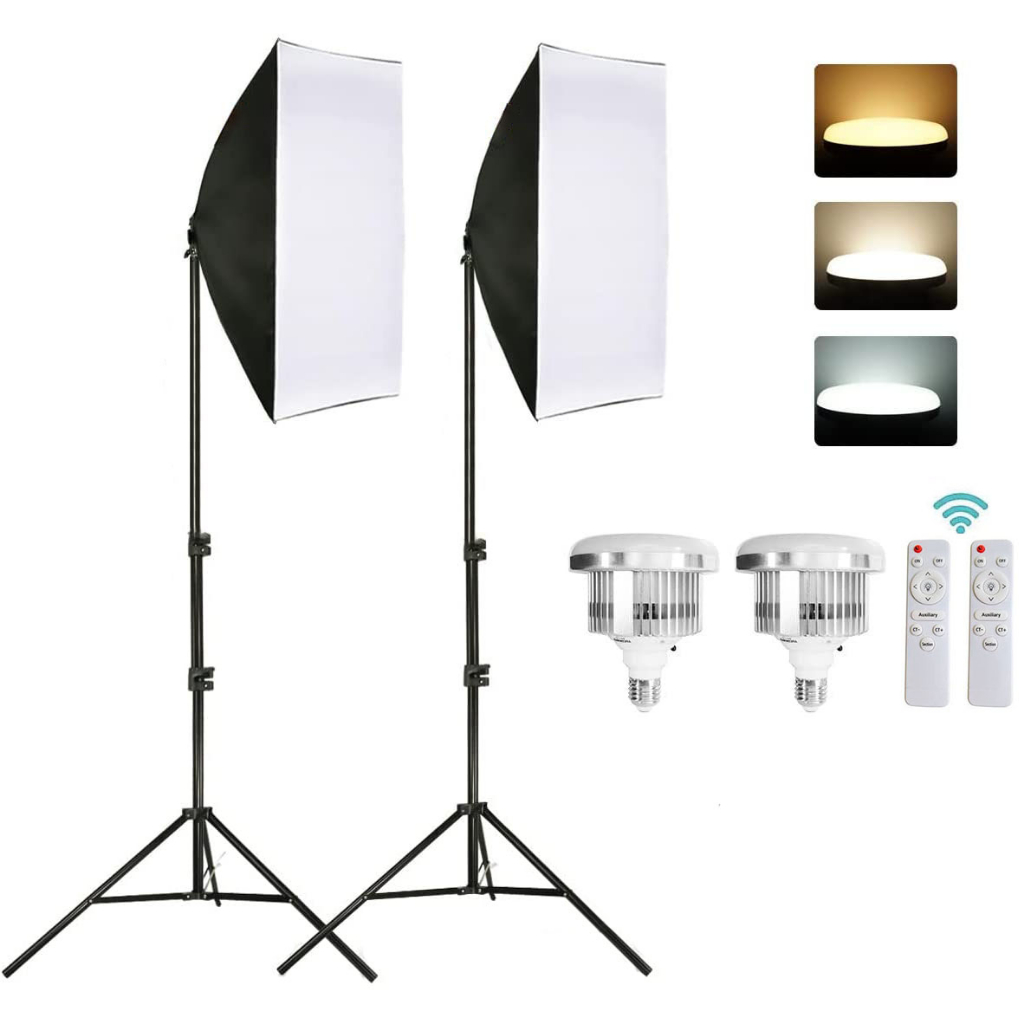 Softbox Lighting Kit Photography Studio Light Dimmable Bulbs Energy Saving LED for Live Stream Vlogging Podcast Video