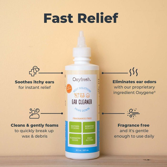 Oxyfresh Pet Ear cleaner 237ml ผลิตภัณฑ์ทำความสะอาดช่องหูสุนัขและแมว สูตรอ่อนโยน กำจัดกลิ่น กำจัดคราบดำ