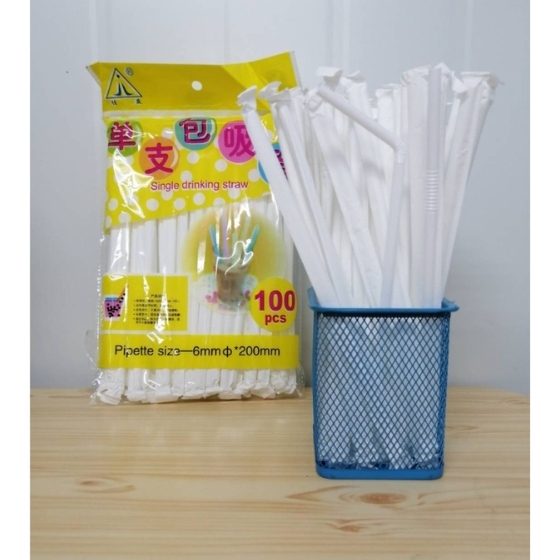 หลอดพลาสติกยาว หลอดพลาสติกงอ หลอดอนามัย แพ็ค100ชิ้น 1ห่อ งอได้ เครื่องดื่ม ร้านกาแฟ คาเฟ่