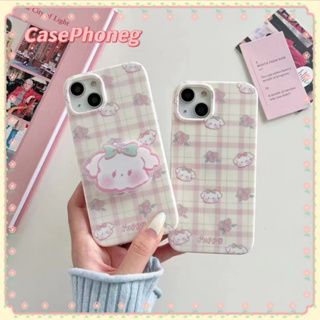 🍑CasePhoneg🍑ขาตั้ง ถอดได้ ป้องกันการหล่น ขอบเต็ม 11 14 pro max ลูกสุนัข ตาข่าย สีชมพู หวานสวย case for iPhone 12 13