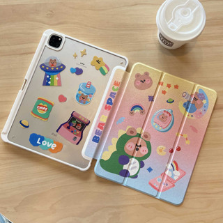 🔥พร้อมส่ง🔥เคสไอแพด Air5 Gen9 10.2 ช่องใส่ปากกาขวา Acrylic หมีสายรุ้ง ipad Pro11 gen9 air4 air3 Gen8 Gen6/5 cute bear