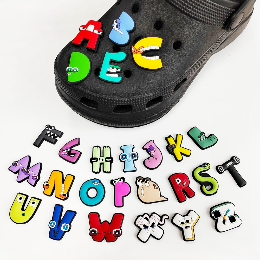 ตัวติดรองเท้า Pvc ตัวอักษรการ์ตูน A-Z สำหรับตกแต่งรองเท้าหัวโต CROCS JIBBITZ ติดง่าย น่ารักๆ