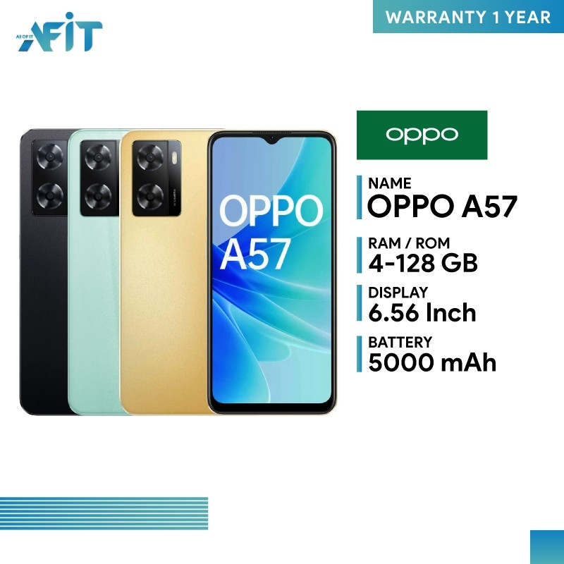 Oppo A57 (4+128GB) หน้าจอหยดน้ำ 6.56 นิ้ว HD+ แบตใหญ่ 5,000 mAh ชาร์จไว 33W SUPERVOOC