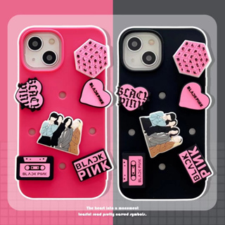 🎁ส่งของขวัญ🎁เคสไอโฟน 11 13 12 Pro Max DIY สีชมพู Black pink เคส for ไอโฟน14 pro max soft case Iphone