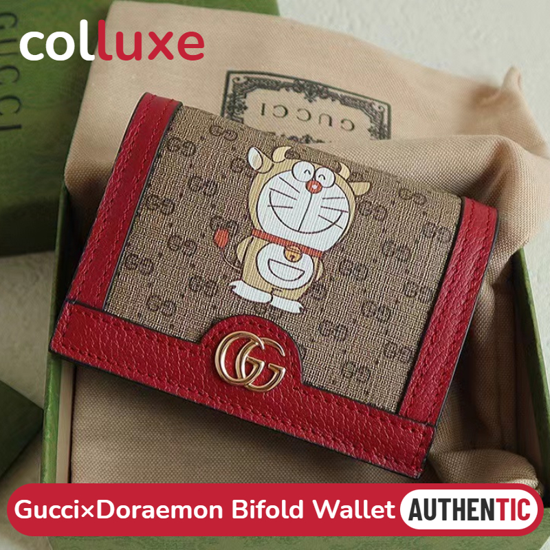 👜กุชชี่ Gucci × Doraemon Bifold Wallet กระเป๋าเงินผู้หญิง กระเป๋าเงิน ผู้หญิง แบรนด์เนมแท้