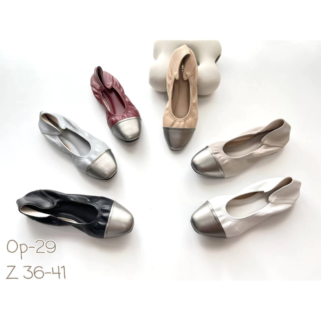 รองเท้าบัลเล่ย์ รองเท้าหุ้มส้น สีทูโทน หนังนิ่มไม่กดเท้า รหัสสินค้า OP-29