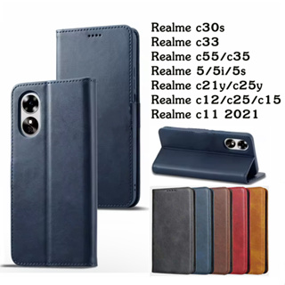 เคสฝาพับหนัง เคสมีแม่เหล สำหรับ Realme 5 5i 5s c21 c12 c25 c15 c21y c25y c3 c11 c55 c35 c33 c30s  เคสฝาพับ เคสเปิดปิด