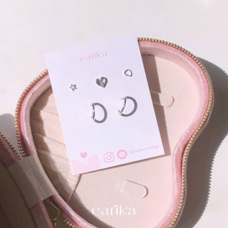 (กรอกโค้ด GG24P ลด 65.-) earika.earrings - metallic heart and pic hoop set เซ็ตต่างหูก้านเงินแท้ คนแพ้ง่ายใส่ได้