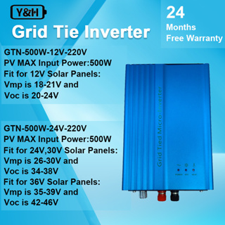 Y&amp;H 500W Grid Tie Inverter DC16V-28V/DC26V-25V MPPT Pure Sine Wave AC230V เอาต์พุตสำหรับ 12V/24V、36V แผงเซลล์แสงอาทิตย์, ปรับได้ 12V/24V แบตเตอรี่ Discharge