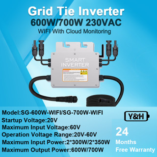 Y&amp;H 600W/700W Grid Tie Micro Inverter พร้อมการสื่อสารแบบ WIFI กันน้ำ MPPT วางซ้อนกันได้ DC30-60V พลังงานแสงอาทิตย์อินพุต AC230V เอาต์พุตคลื่นไซน์บริสุทธิ์สำหรับแผง PV 30V 36V