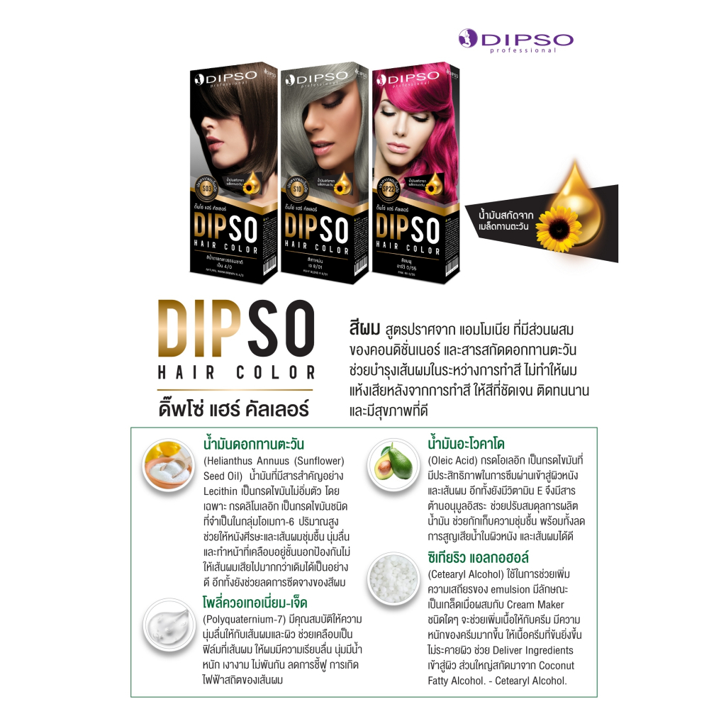 ครีมเปลี่ยนสีผม ดิ๊พโซ่ แฮร์ คัลเลอร์ ไม่มีแอมโมเนีย - รูปที่ 2