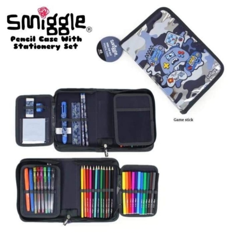 ส่งต่อ กล่องดินสอ smiggle แท้ พร้อมชุดเครื่องเขียน 40 ชิ้น ลาย Game Stick  แถมเพิ่ม ดินสอหอม 3 แท่ง