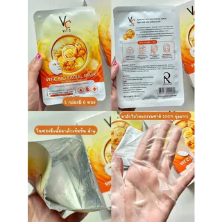 แผ่นมาร์คหน้า VC น้องฉัตร Ratcha Vit c bio facial mask ขาวกระจ่างใส 1 กล่องมี 6 แผ่น
