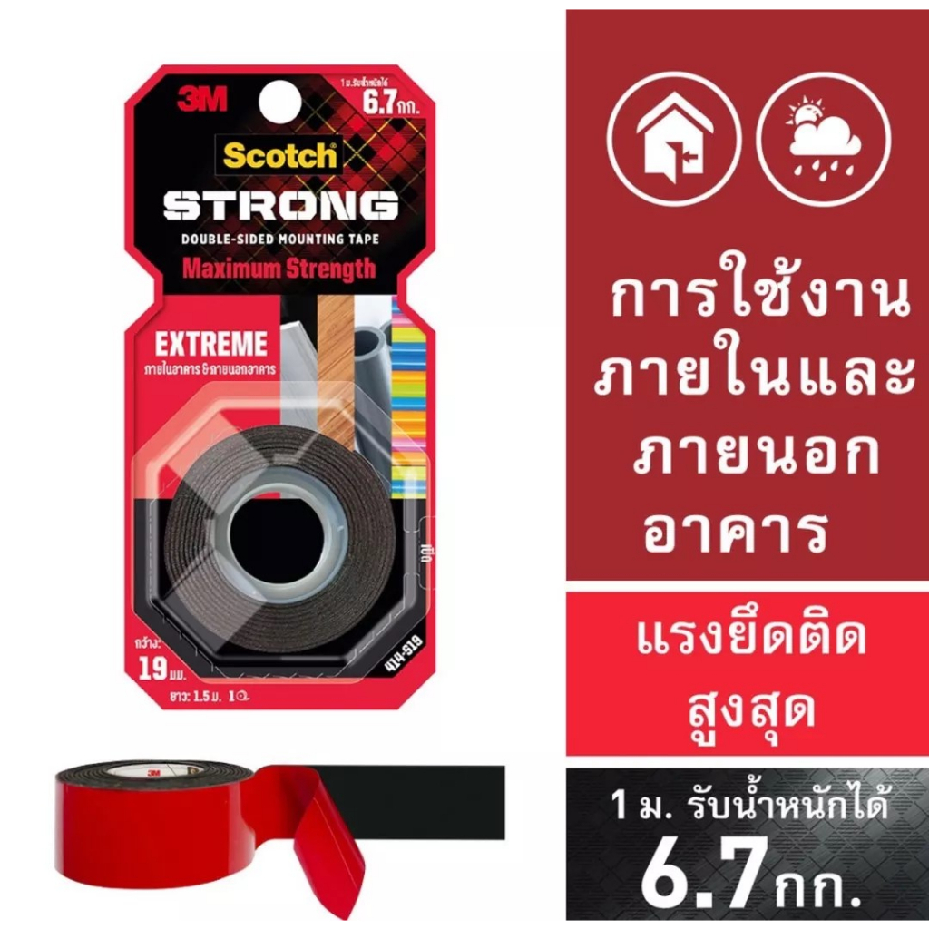 3M Scotch สก๊อตช์ เทปกาว2หน้า เทปกาวสองหน้าแรงยึดติดสูง  Extreme Mounting Tape #414 สำหรับใช้ภายในอา