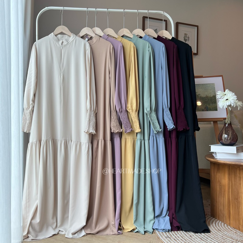 (B15) Milin Dress 💘🛒 (สินค้าพร้อมส่ง) เดรสยาวต่อระบายซิปหน้า แขนจั้มปลายแขน น่ารักมาก 💘