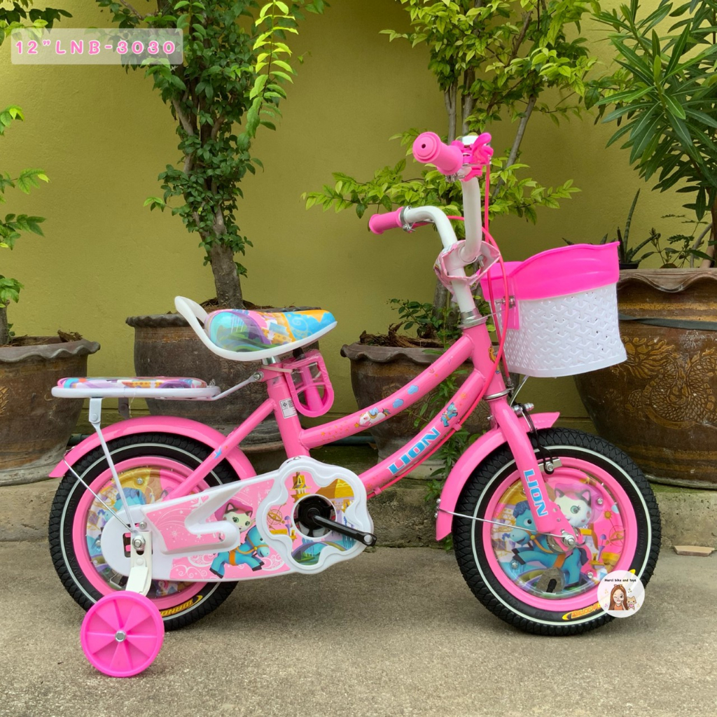 🔥จักรยานเด็ก 12นิ้ว ลายแมว มีกระดิ่ง สีชมพู สวยๆ รถจักรยานเด็ก รถจักรยาน จักรยาน แมว LNB-3030