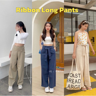 [ผ้าฝ้ายดีไซน์] Ribbon Long Pants กางเกงผ้าฝ้ายขายาว เอวสูง มีสายผูกด้านหน้า pafai.design