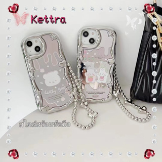 💜Kettra💜พื้นผิวกระจก สไตล์สร้อยข้อมือ 11 14 pro max ขอบเต็ม ป้องกันการหล่น เคสใส การ์ตูน กระต่าย case for iPhone 12 13